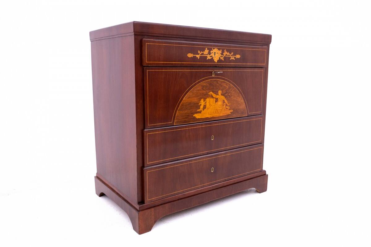 Inlaid antique chest of drawers, Northern Europe, around 1870. After renovation.