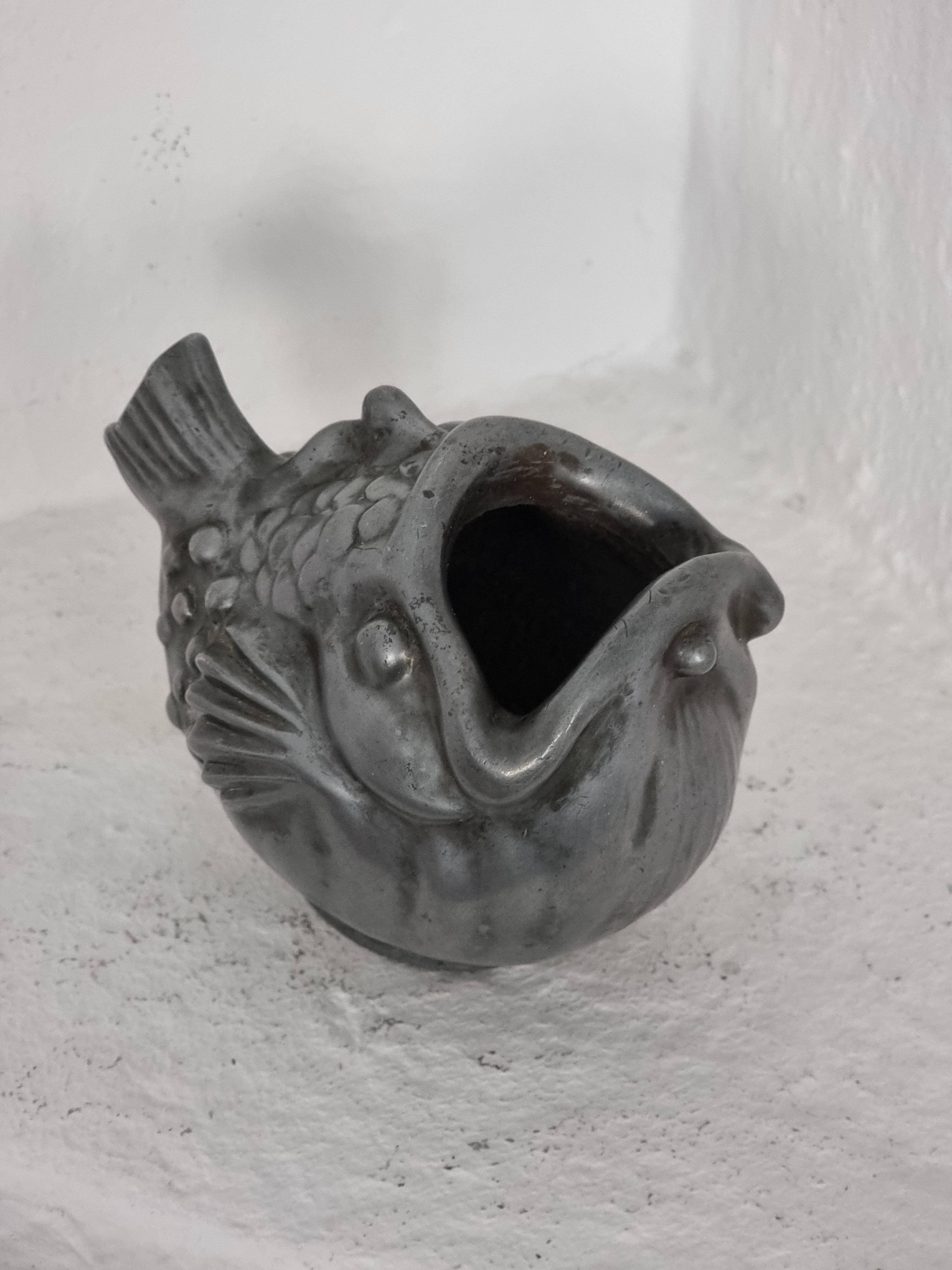 Just Andersen, fish vase in pewter, Denmark, 1930s