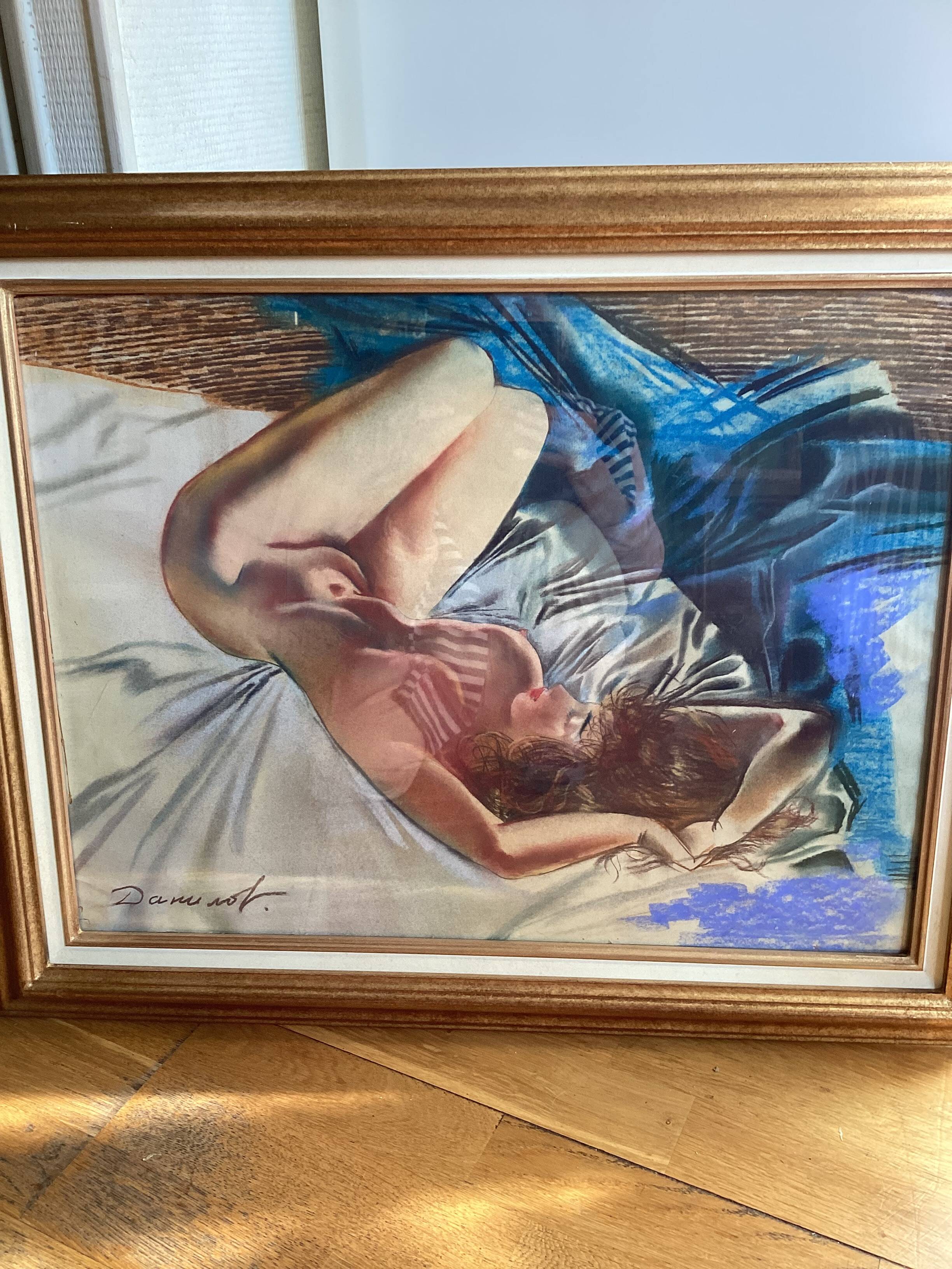 Signed pastel painting on paper < Young woman > dimensions: height -60cm- width -75cm-