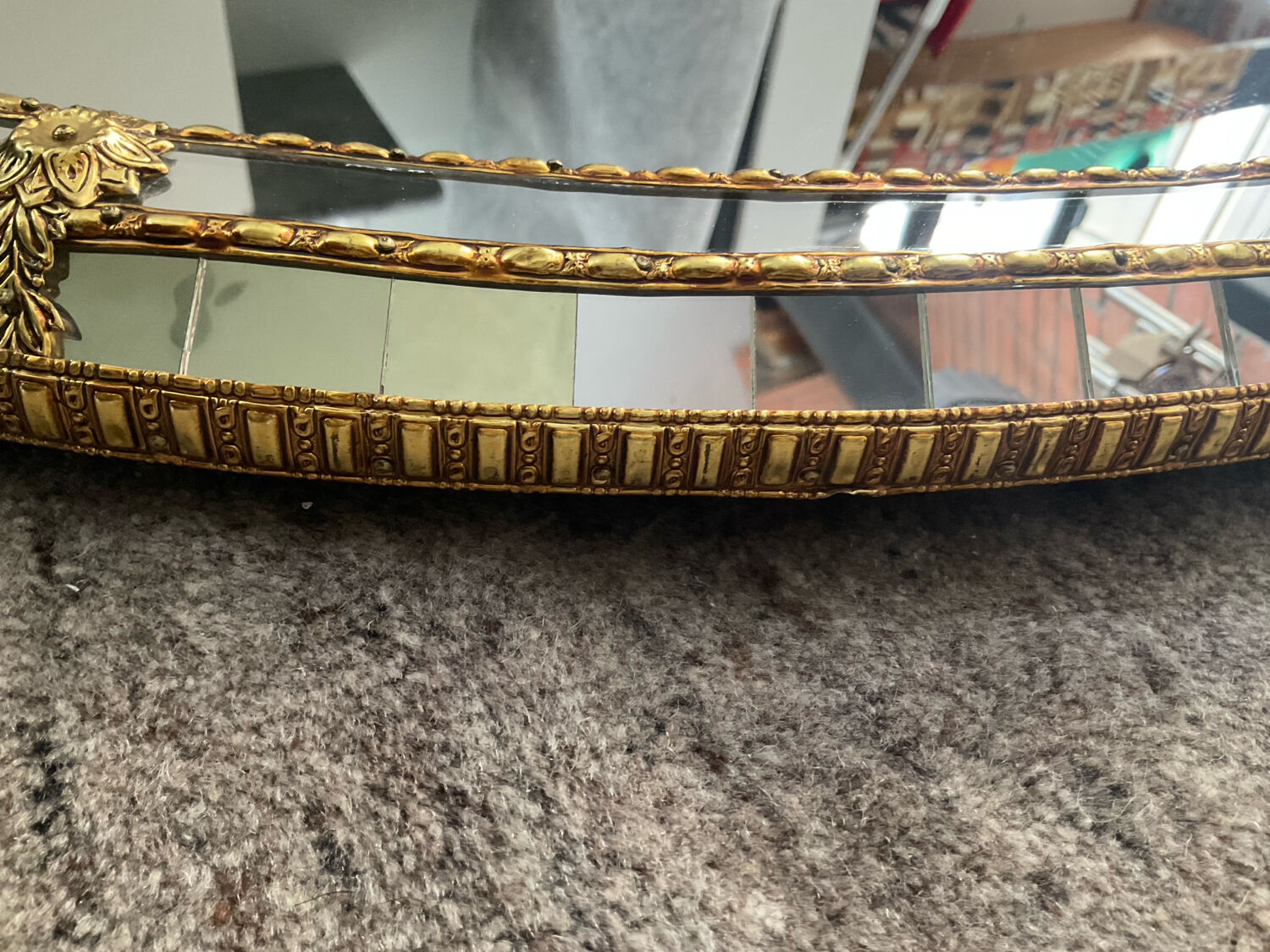 Vintage mirror in solid wood with brass and parcloses.