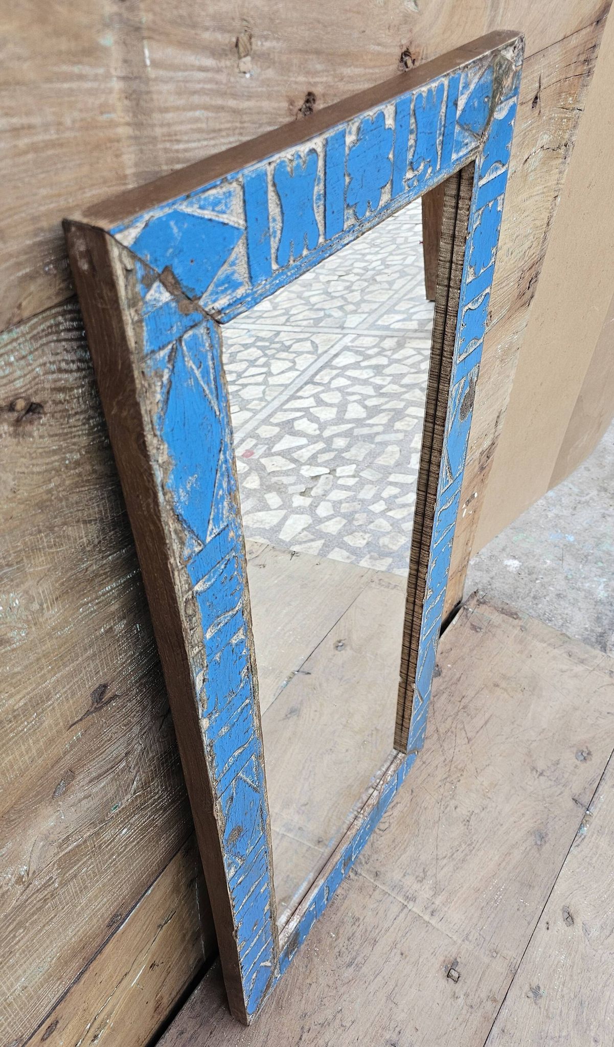 Antique Art Deco mirror in Burmese teak.