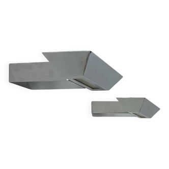 Pair of vintage wall lights, chrome and frosted glass, France, 1980.