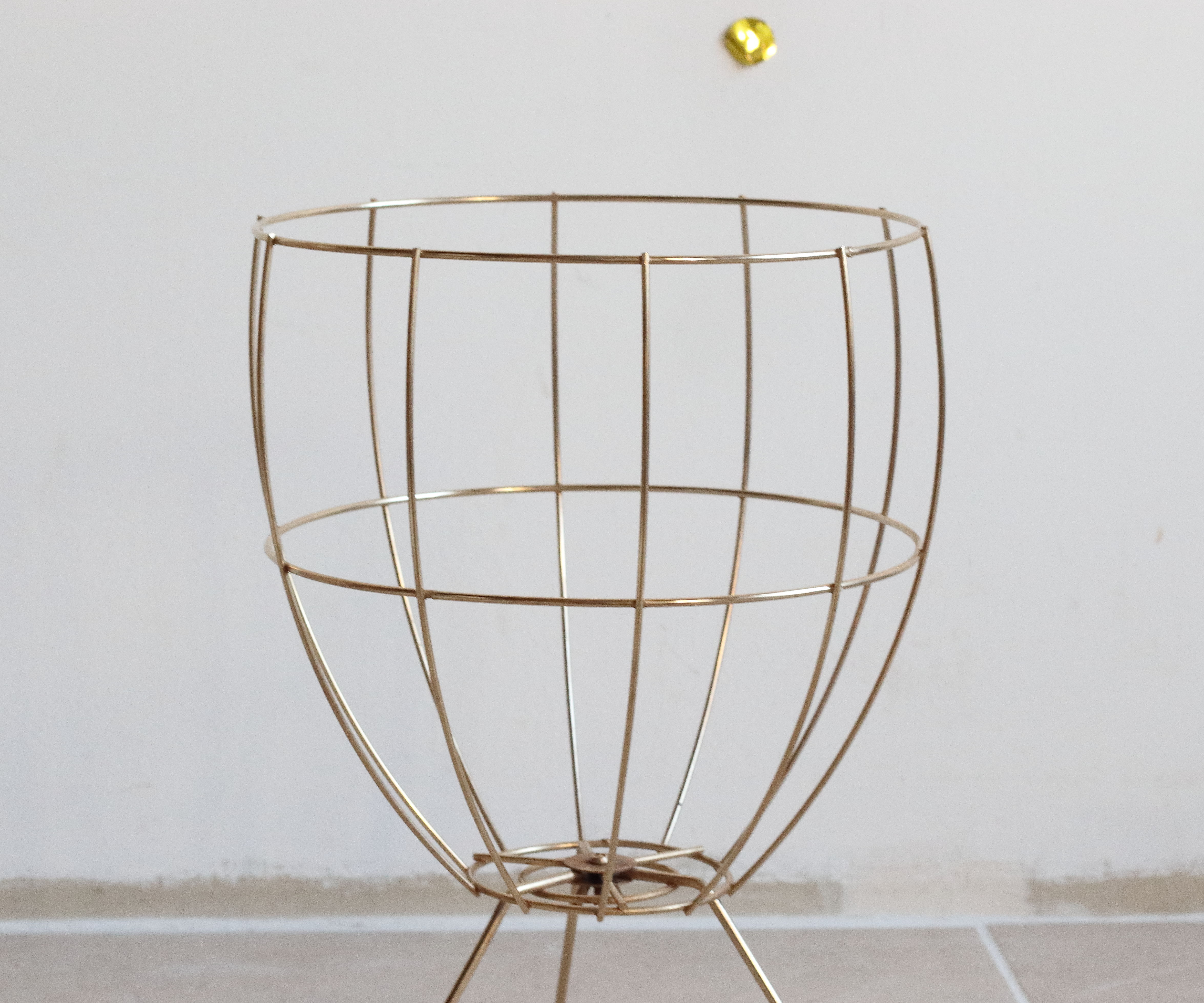 Worker golden brass tripod sewing basket