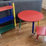 Postmodern round table, chair and bookcase by Pierre Sala 1980