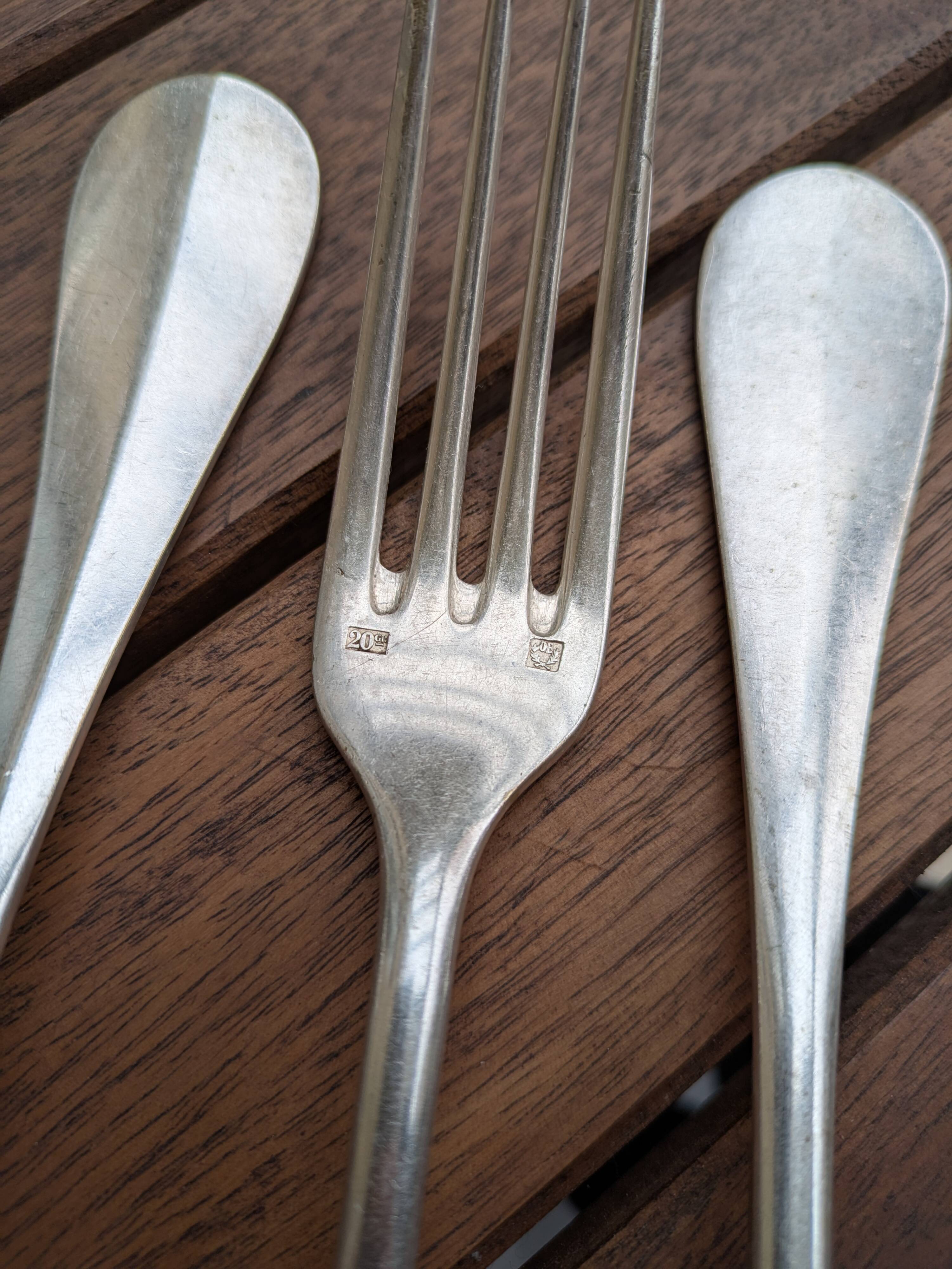 Set of 6 silver plated metal forks and spoons 20g with medallion f