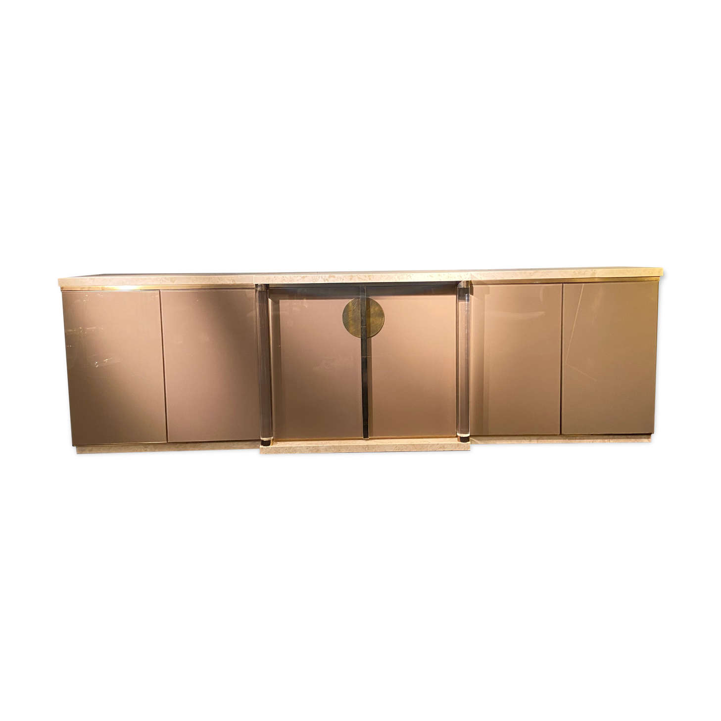 Enfilade laquée, travertin et plexiglas, Belgo Chrom, 1970s