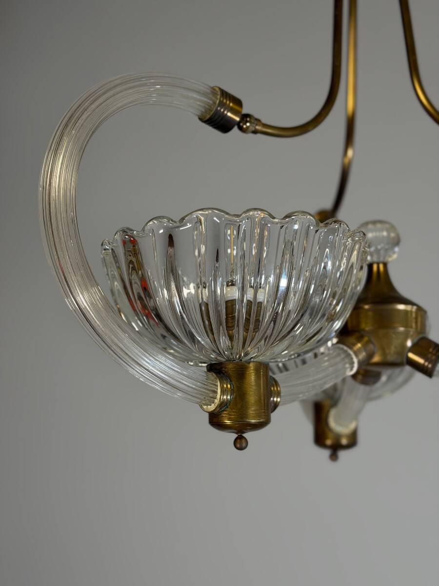 Lustre vénitien en verre de Murano et laiton , vers 1950