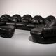Organically shaped post-modern sectional sofa in black leather