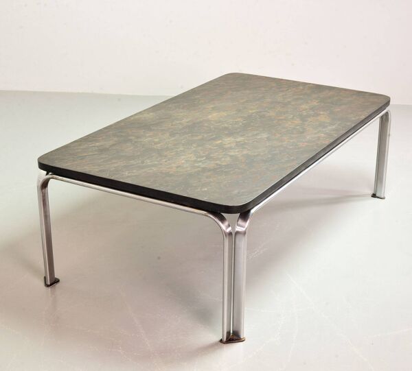 Table basse rectangulaire Heinz Lilienthal en ardoise et pierre noire, modèle Bogota, années 70