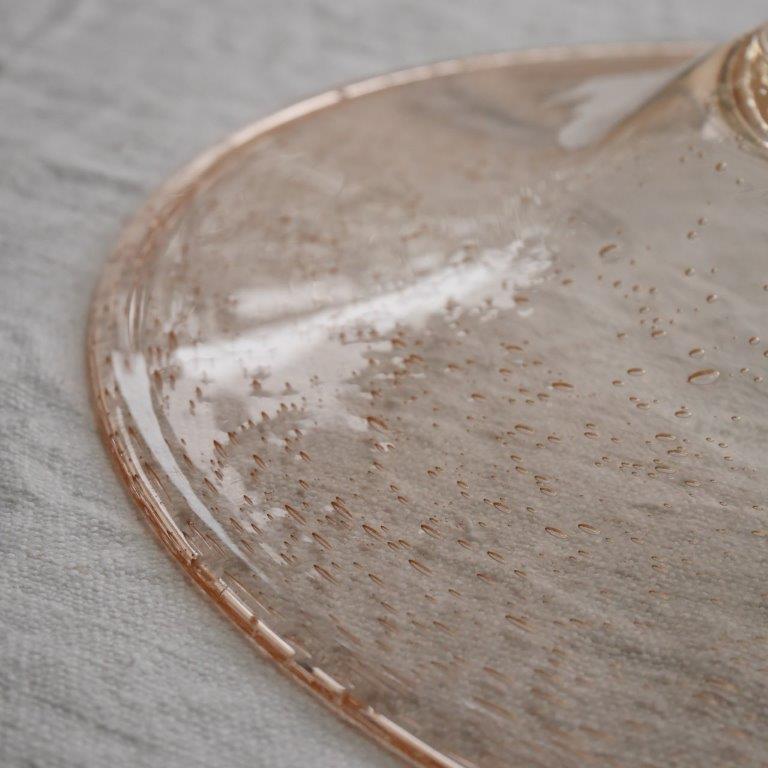 Pink presentation dish in bubbled glass