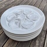 5 white oyster plates, St Amand faiencerie - vintage