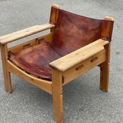 Safari chair in pine and leather, first edition attributed to Karin Mobring, 1970s