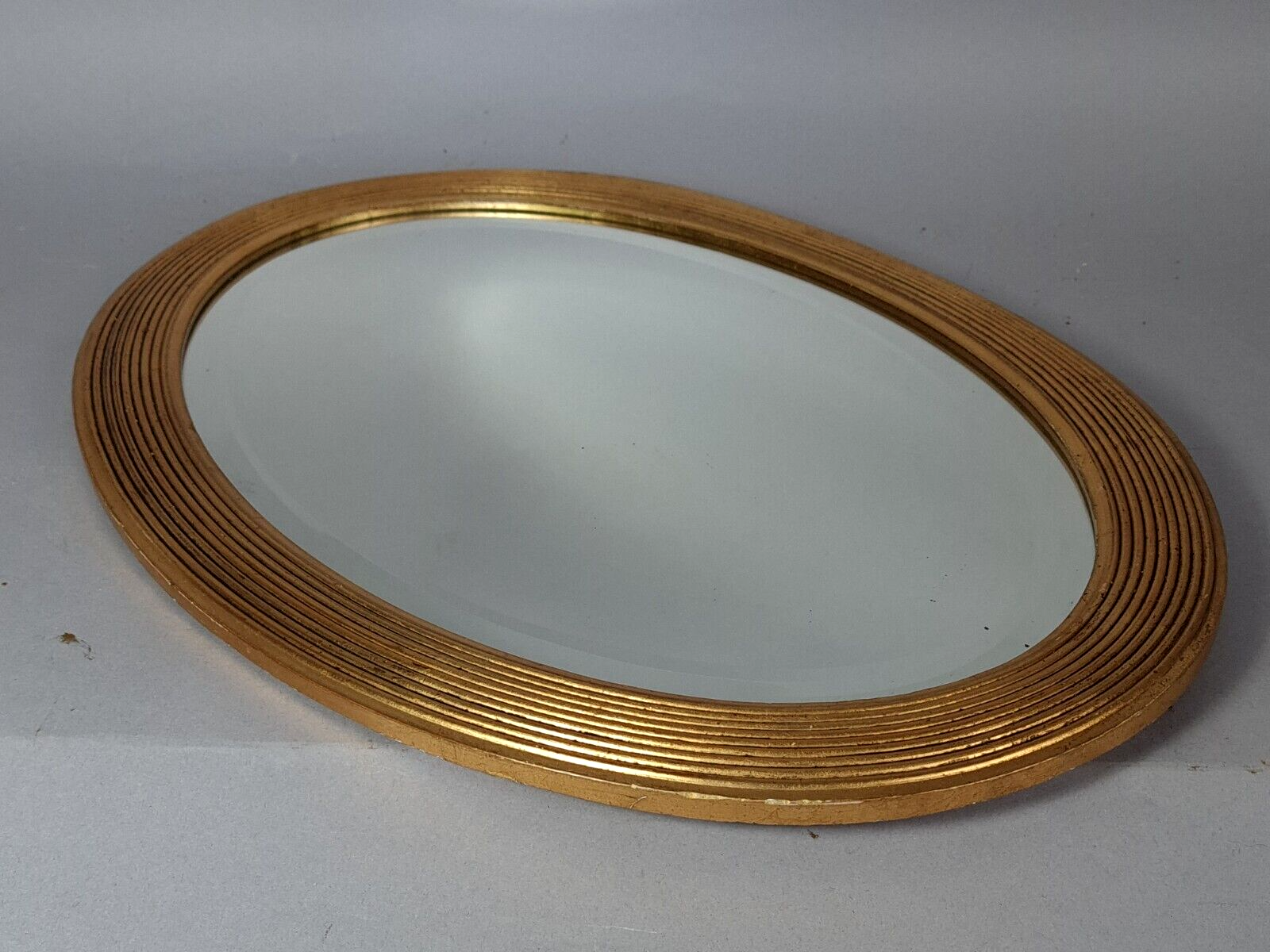 Old beveled oval mirror frame wood stucco gilding gold leaf 52x37 cm SB156
