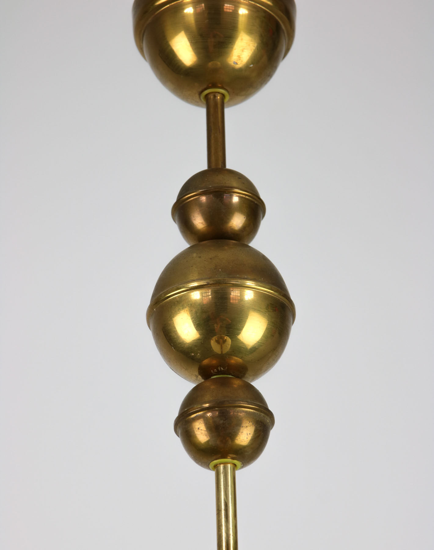 Mid-Century Brass & Opaline Glass Chandelier
