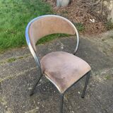 Chair in beige velvet and chrome, curved shape, vintage 1950