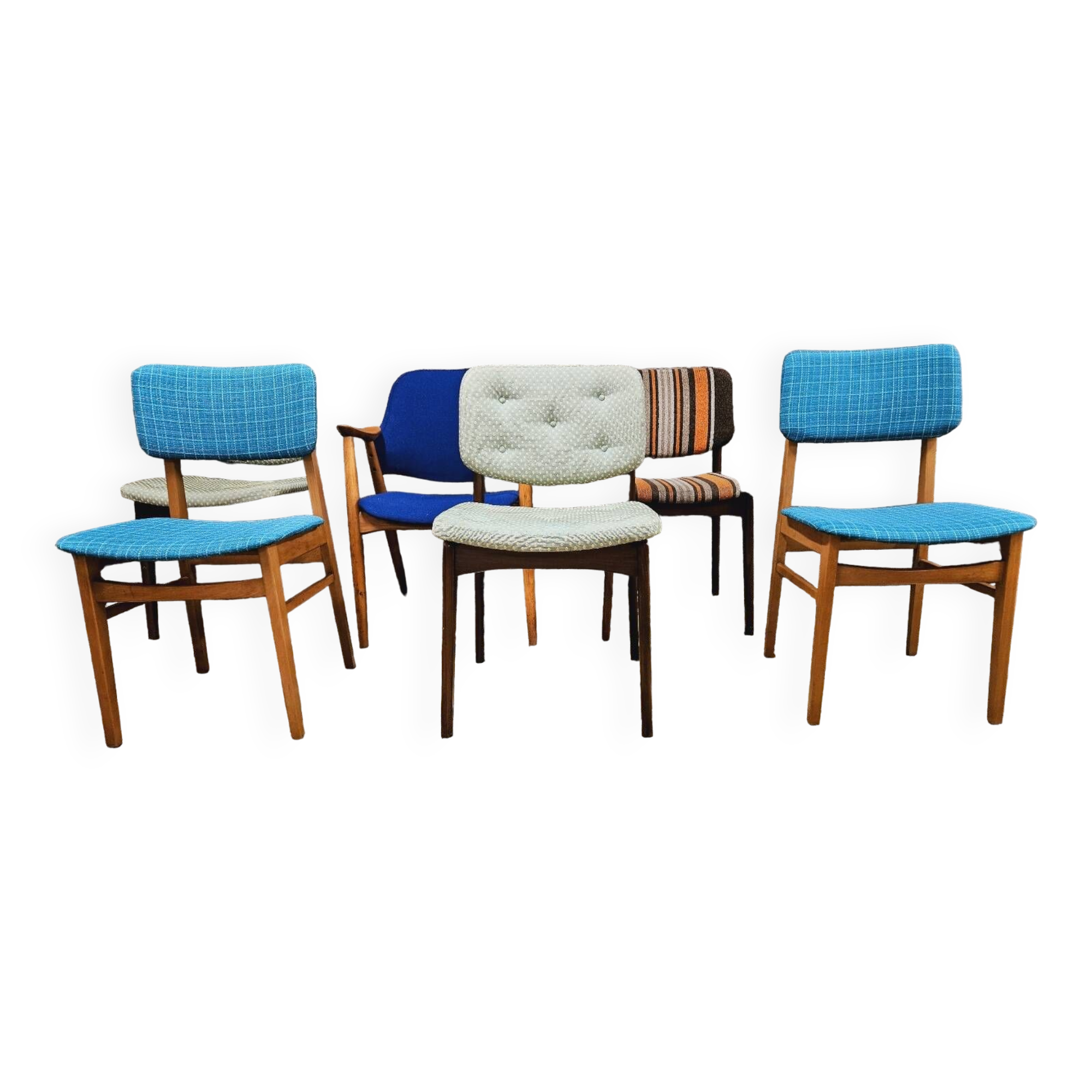 Lot de 6 chaises scandinaves 1960 dépareillées