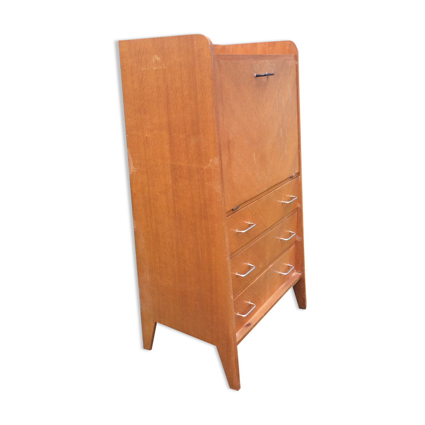 Vintage secretary in oak with compass base