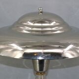 Lampe de table argentée Art-Déco en laiton chromé & verre