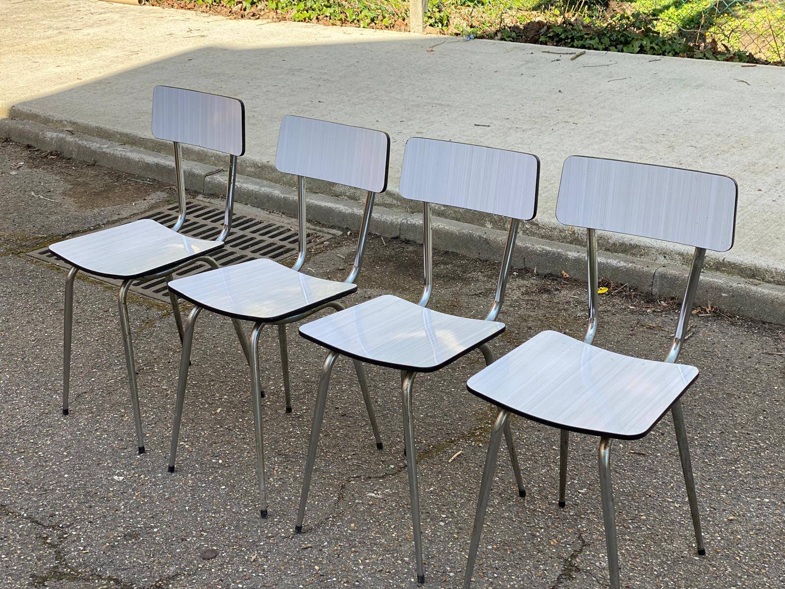 4 chaises de cuisine en formica beige et acier