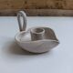 Vallauris grey candle holder with pink flowers, signed.