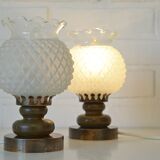 Pair of charming desk lamps vintage bedside lights wood table lighting 70's