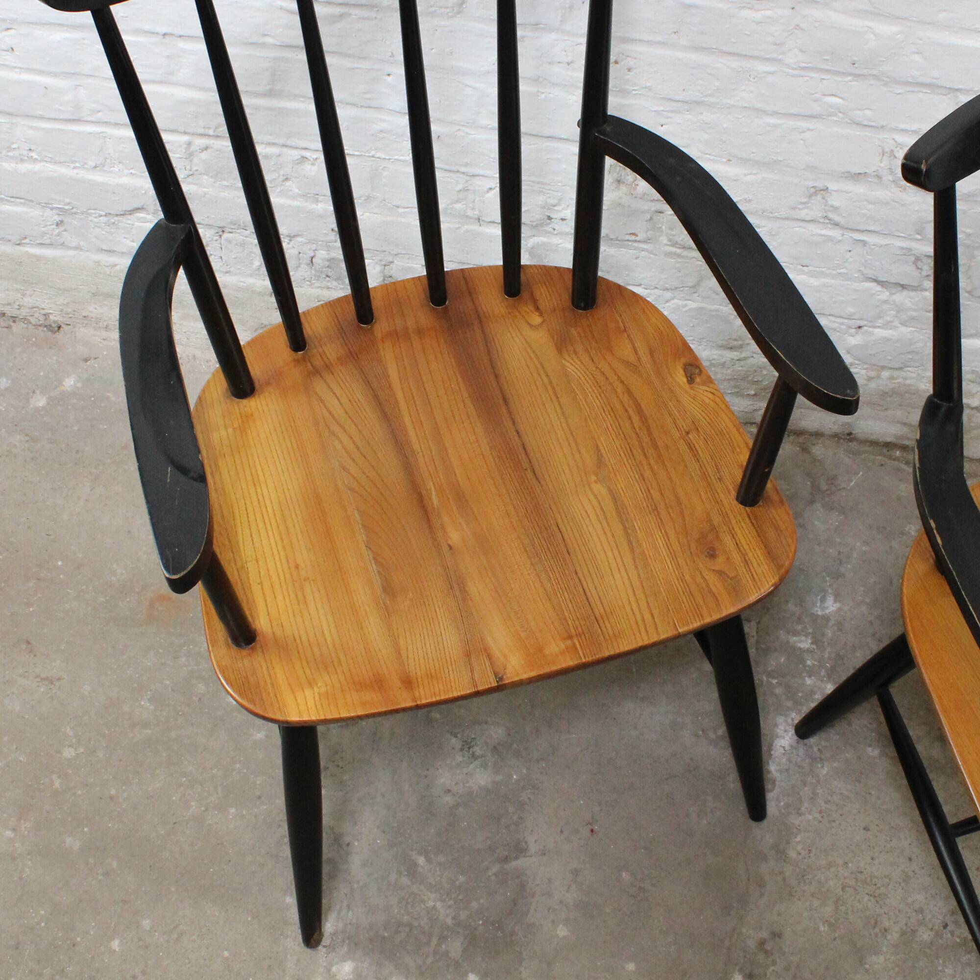 Pair of vintage Scandinavian-style bridge armchairs