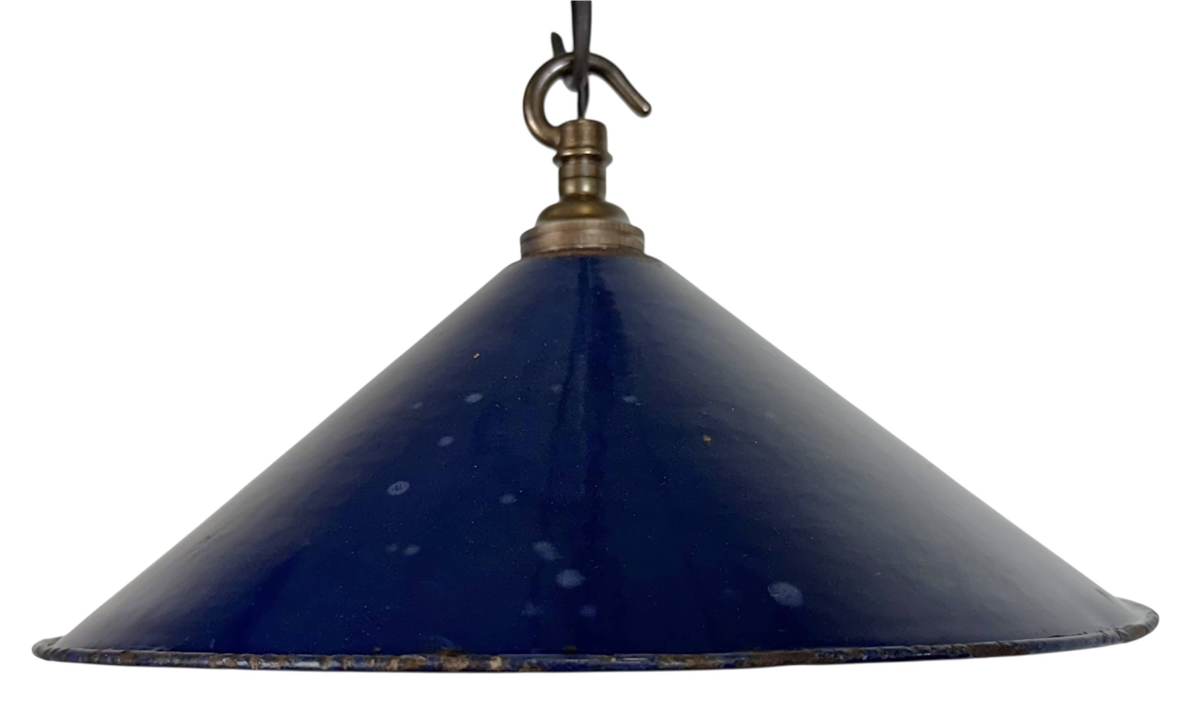 Industrial British Dark Blue Enamel Factory Pendant Lamp, 1950s