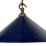 Industrial British Dark Blue Enamel Factory Pendant Lamp, 1950s