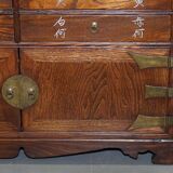 Elm apothecary cabinet with cupboard base