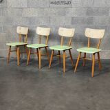 Set of 4 TON chairs in wood, pastel green and cream 1960