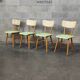 Lot de 4 chaises TON en bois , vert pastel et crème 1960
