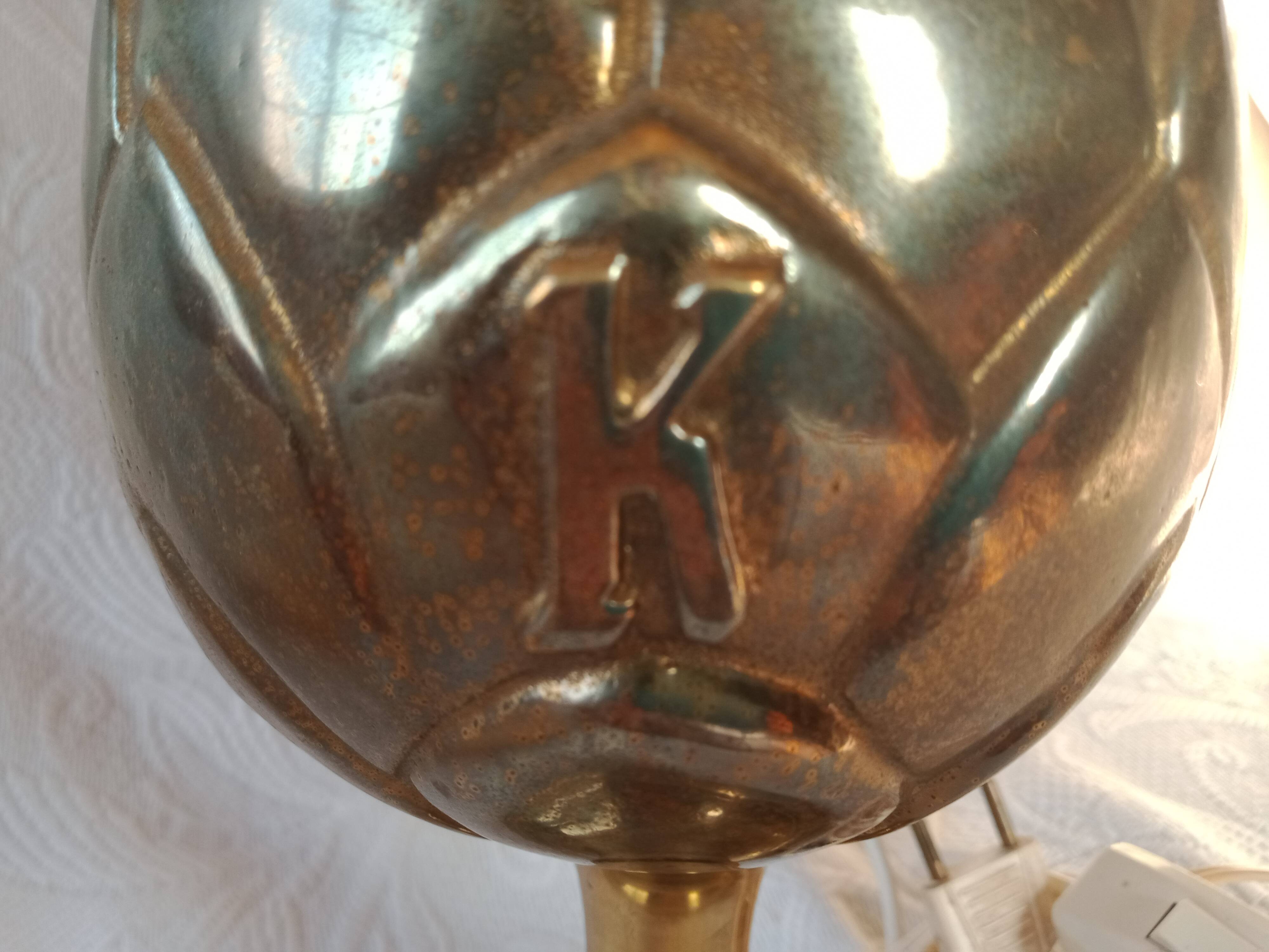 Kronenbourg - "K" hop flower lamp in filled brass and its lampshade