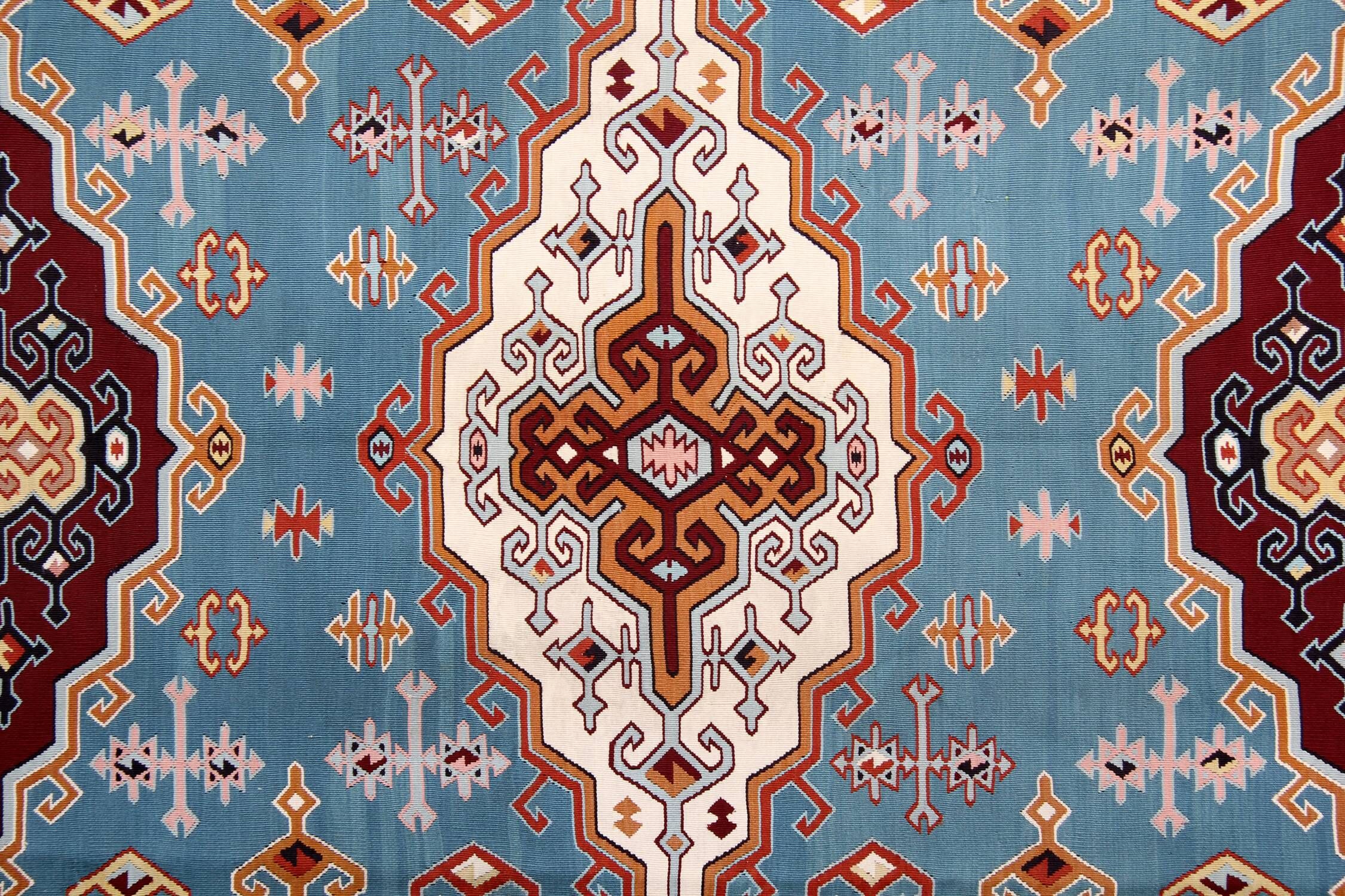 Antique Serbian Rug, Handmade Carpet Vintage Kilim, Geometric Oriental Rug
