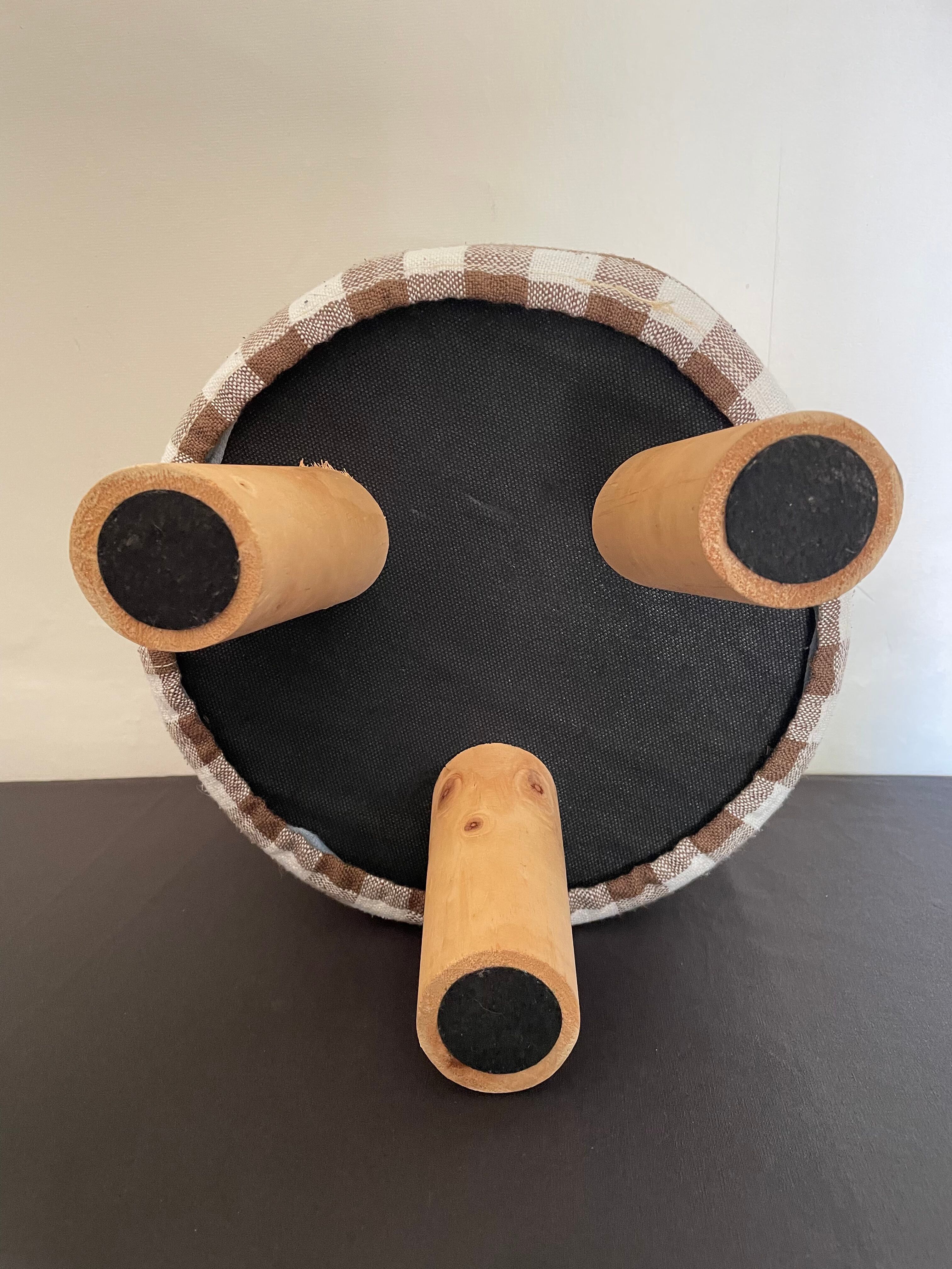 Children's pouf in Vichy chocolate fabric H28 X L 24
