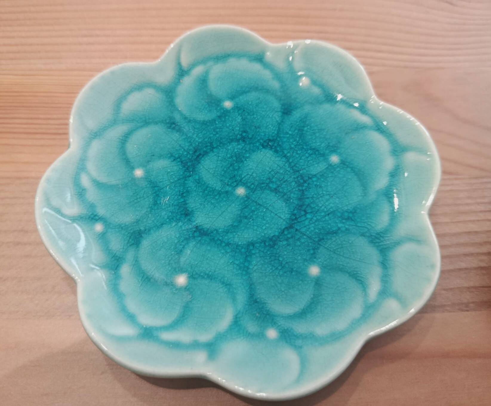 Pair of vintage turquoise flower bowls LBMDJ – 60s/70s