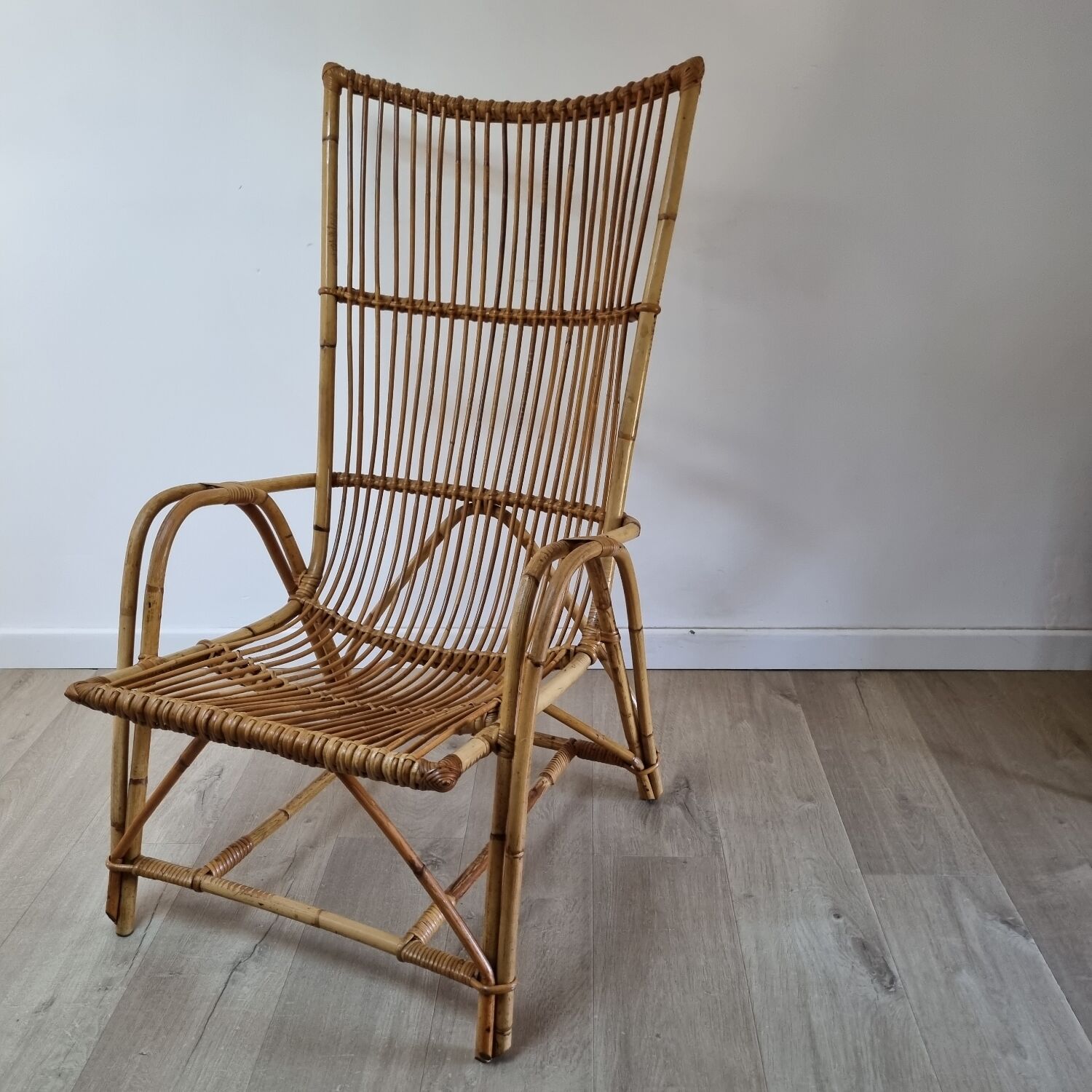 Large vintage rattan armchair