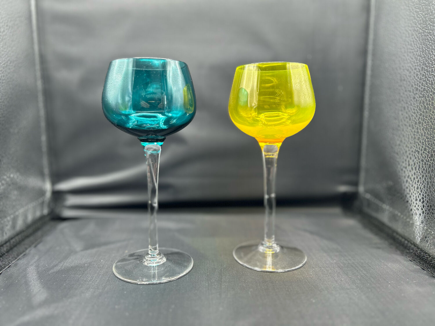 8 multicolored stemmed glasses