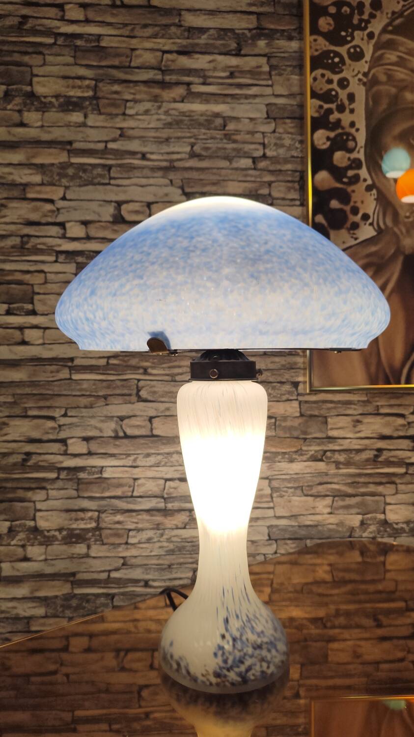 Mushroom lamp 1990 white and blue