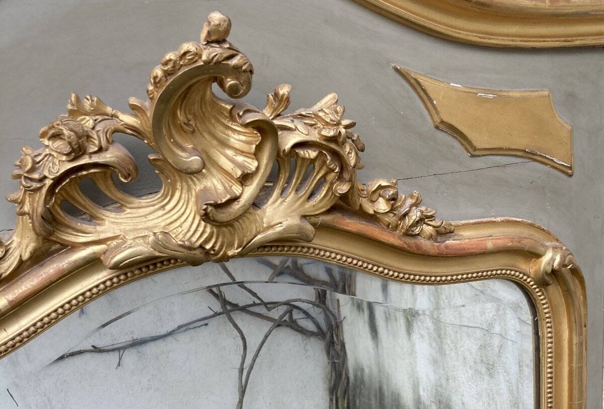 Miroir ancien - 98 x 160 - bois et stuc doré