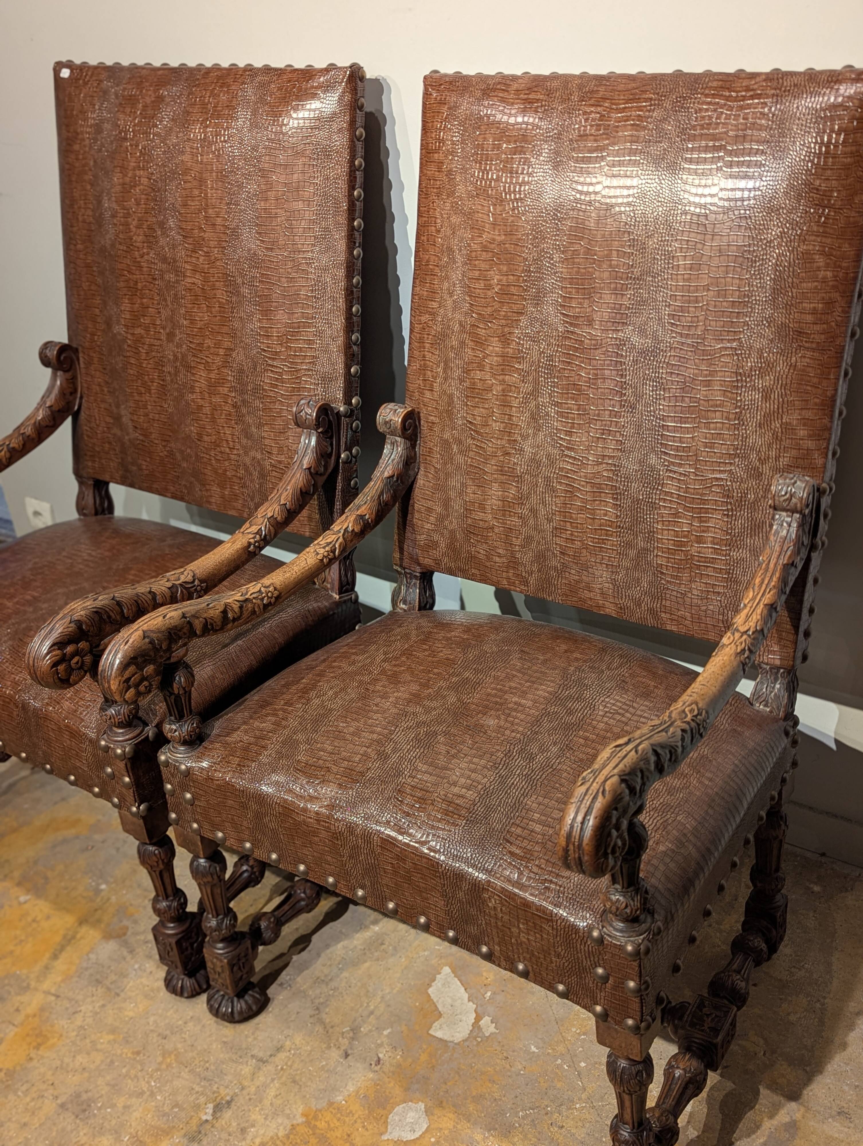 Pair of Louis XIII armchairs, 19th century