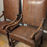 Pair of Louis XIII armchairs, 19th century