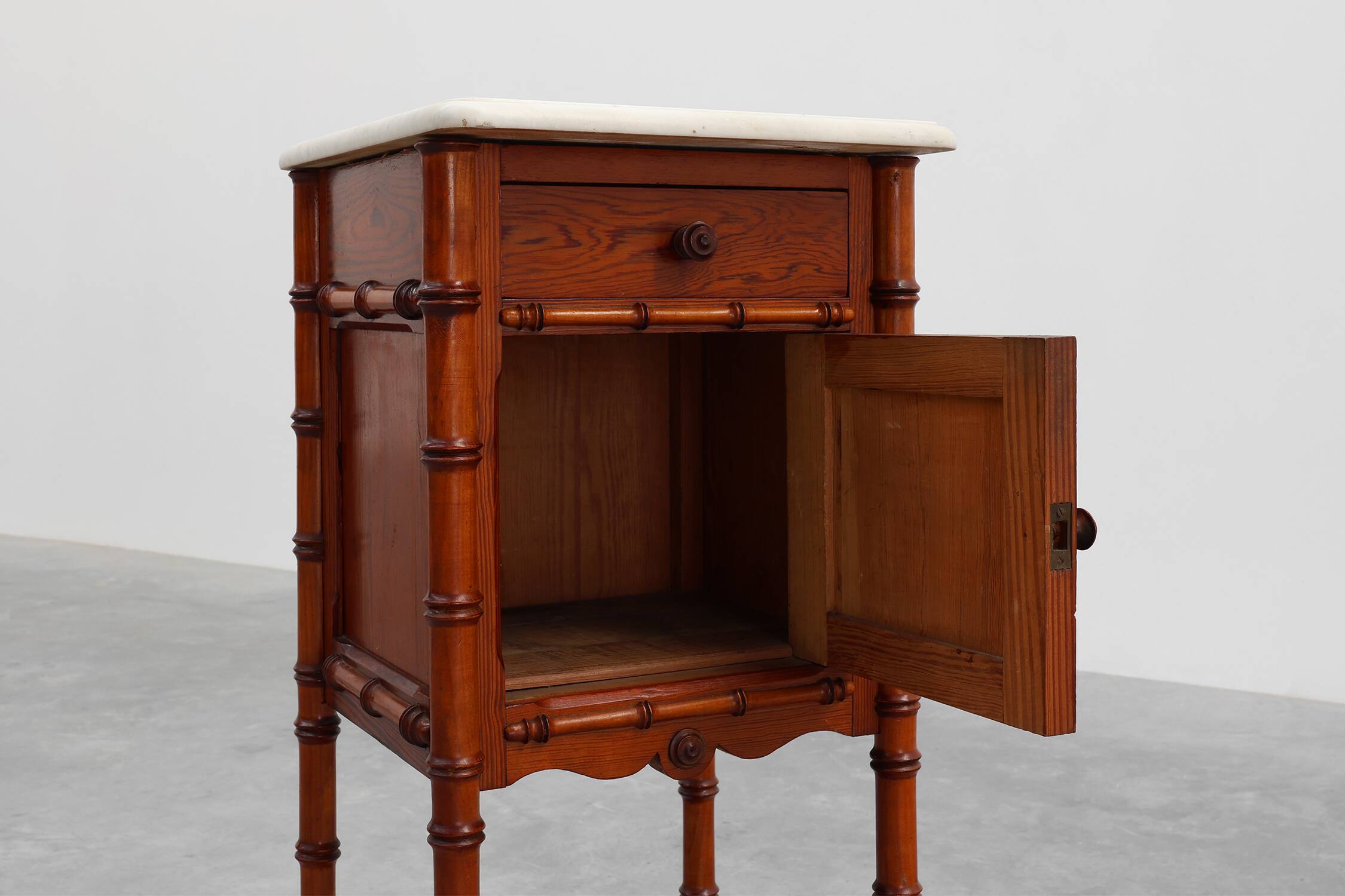 Late 19th century Faux bamboo and marble bedside table, France