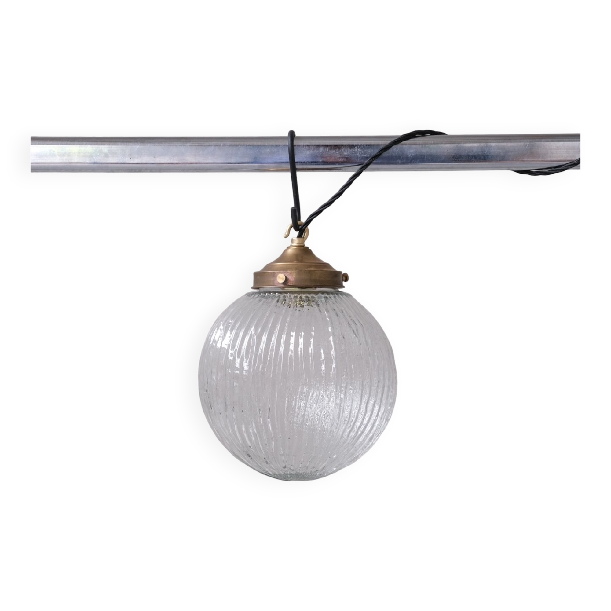 Italian Mid-Century Glass and Brass Pendant Light