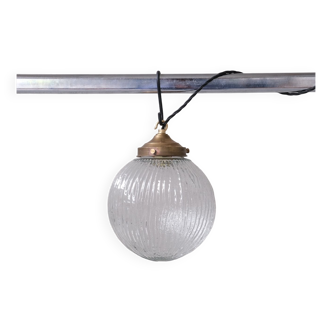 Italian Mid-Century Glass and Brass Pendant Light