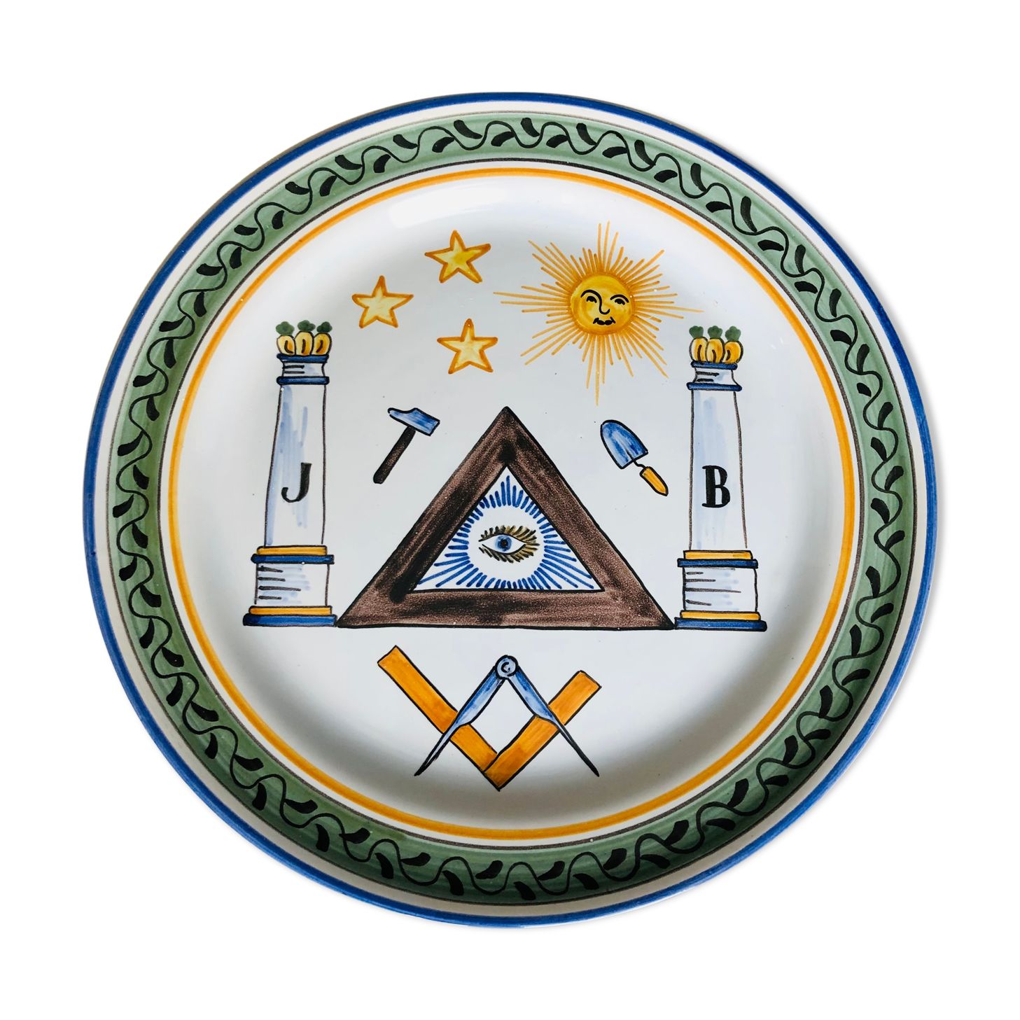 Old collection plate on The Masonic theme