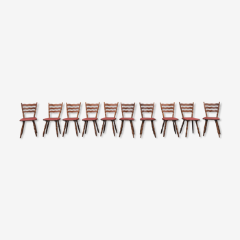 Série de 10 chaises bistrot brasserie vintage scandinave galette coloré - 1950 1960