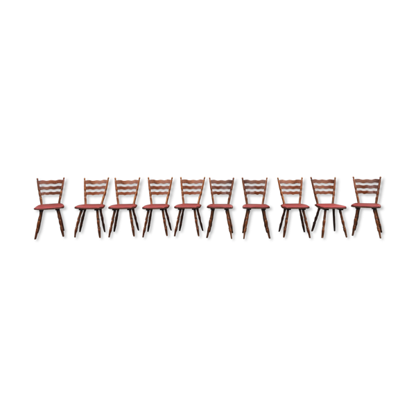 Série de 10 chaises bistrot brasserie vintage scandinave galette coloré - 1950 1960