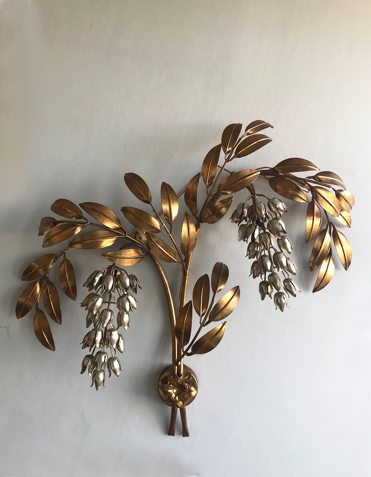 Hans Kögl flower wall light - gold and silver metal - 1970