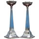 Pair of sterling silver and enamel candlesticks 1927 by Charles Green & Co.