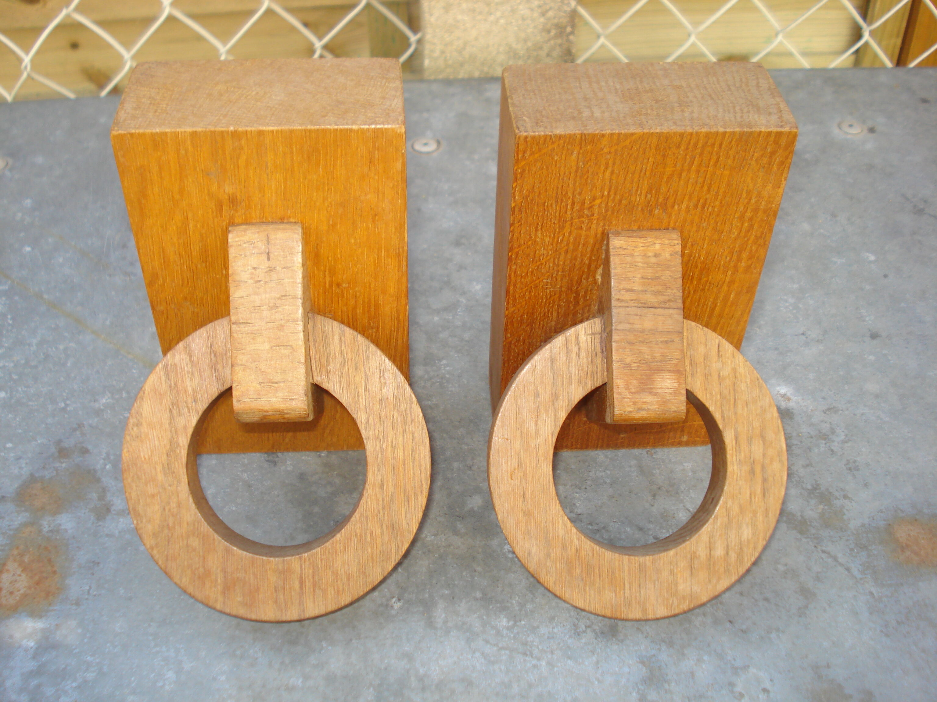 Pair of wooden books with oak rings Jacques ADNET 40s
